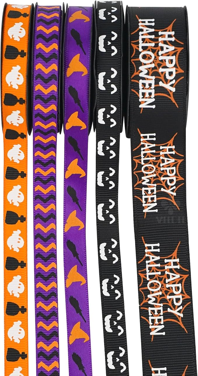 MEEDEE 3/8 inch 1 inch Halloween Ribbon Set Spooky October Ribbon Assortment 5 - Image 8