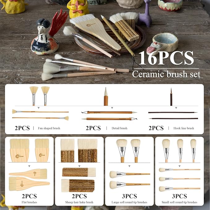Pottery Glaze Brushes, Different Shape Wool Soft Bristle - Image 3