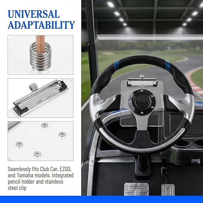 Golf Cart Scorecard Holder with Pencil Holder for Club Car/EZGO/YA/Icon/Star Car/Excar and Other Most Golf Carts. Clear/Black-Tinted are Available 5mm Thick Acrylic and More Sturdy.
