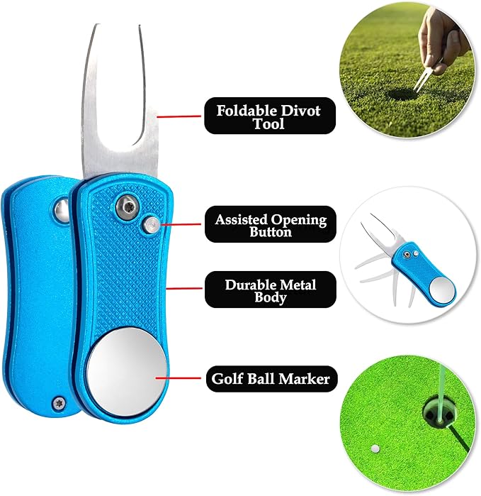 Golf Essentials Kit | Must-Have Accessories – Water Brush, Towel, Club Brush, Ball Marker, Divot Repair Tool, Ball & Tee Holder, Golf Gifts for Men & Women