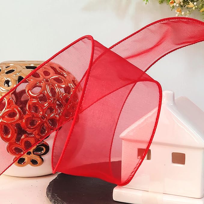 CT CRAFT LLC Sheer Organza Wired Ribbon 2.5" x 50Yards Red - Image 5