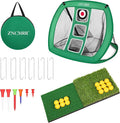 Pop Up Golf Chipping Net, Indoor/Outdoor Golfing Target Net Collapsible Portable Golf Hitting Net with 15 Training Balls and 2 Hitting Mats for Backyard Driving and Swing
