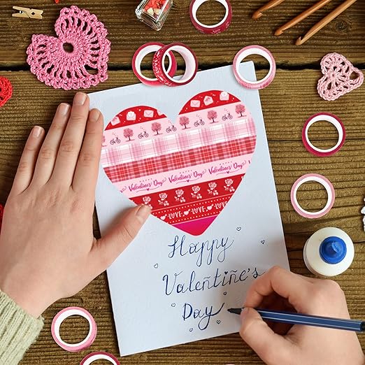 Whaline 12 Rolls Valentine Washi Tape Red Pink Heart Gnome Love Masking Tape - Image 4