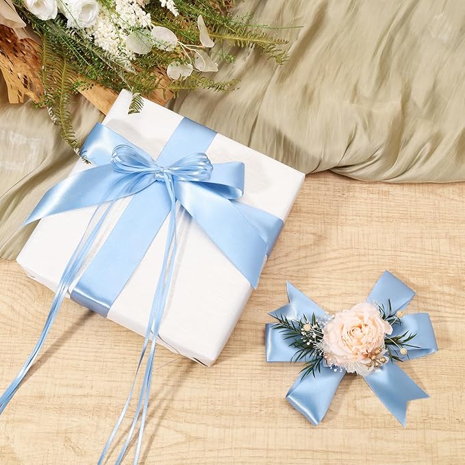 LaRibbons Light Blue Satin Ribbon 1 1/2 Inch 50 Yards Thin Luxury Double Faced - Image 2