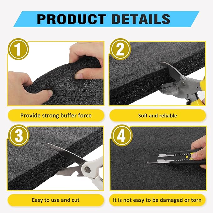 2 Pcs 12 x 16 x 1INCH Black Polyurethene Foam Sheets, Cuttable Packing Foam - Image 3