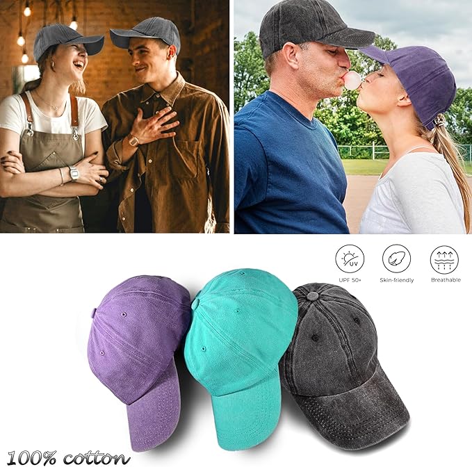 3 Pack Washed Plain Vintage Baseball Cap Cotton Adjustable Twill Bulk Low Profile Classic Dad Hat for Men/Women