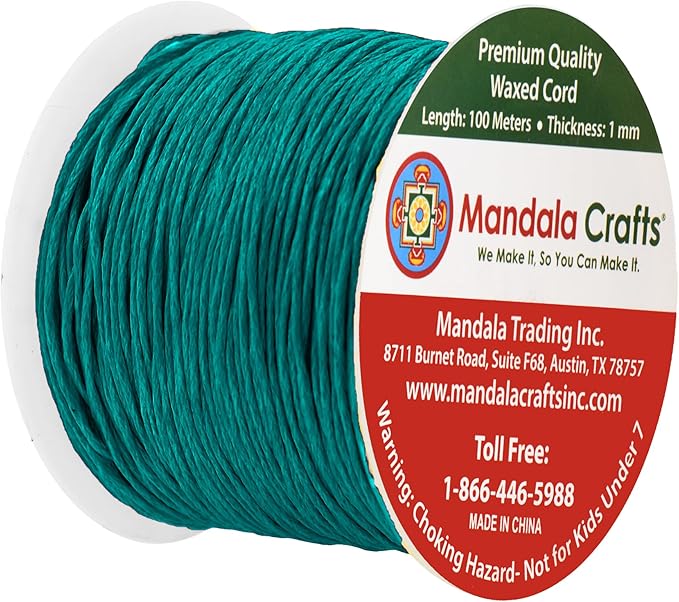 Mandala Crafts 1mm 109 Yards Teal Cotton Waxed Cord - Image 2