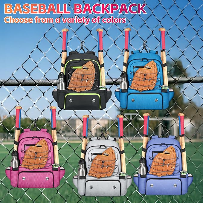 MATEIN Baseball Bat Bag for 4 Bats with Ball Pocket, Lightweight Youth Baseball Backpack with Shoe Compartment, Large Capacity Softball Equipment Bag with Fence Hook for TBall Gear, Helmet, Glove