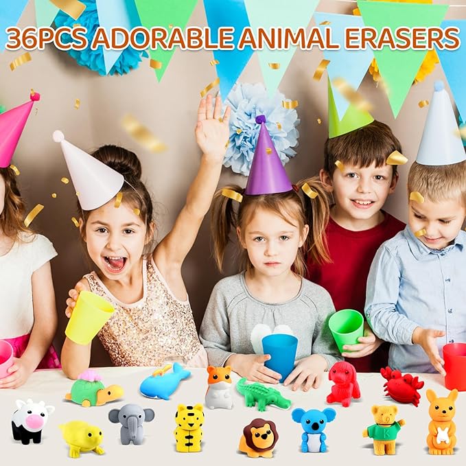 36Pcs Animal Erasers Kids Desk Pets Pencil Erasers 3D Puzzle Bulk Mini Animal - Image 6