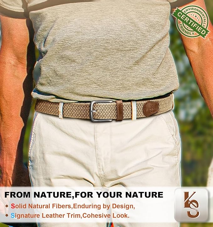 KEMISANT Men's Golf Belt 2 Pack-Braided Woven Stretch Belt for Gift Men Casual Jeans Sports Work 1 3/8"
