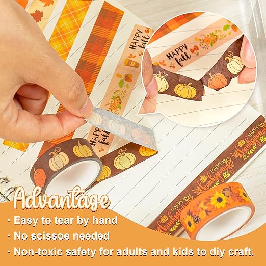 Whaline 12 Rolls Fall Washi Tape Thanksgiving Autumn Maple Leaves Pumpkin Gnome - Image 3