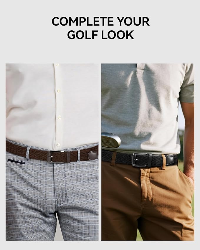 CHAOREN Stretch Belt Men 2 Pack - 1 3/8" Braided Golf Belts For Men - Casual Elastic For Pants and Jeans