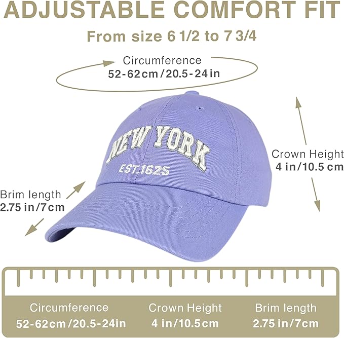 Elidan NY Dad Hat New York EST.1625 Cotton Cap, Adjust Buckle Strap, Unstructured Low-Profile NY Baseball Cap for Men & Women