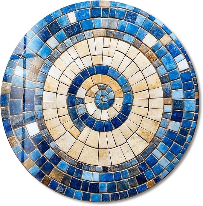 My Photostation.com 20'' Diameter Coastal Sunburst Beige & Blue Round Glass - Image 8