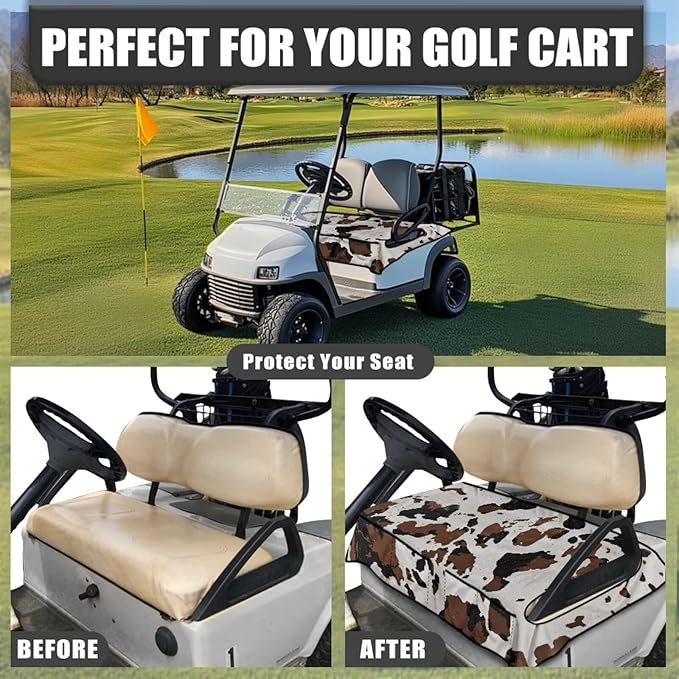 Golf Cart Seat Covers, Universal Golf Cart Seat Towel Blanket with 4 Front Pockets & Nonskid Bottom Fits for Club Car 2 Person Seats Golf Carts