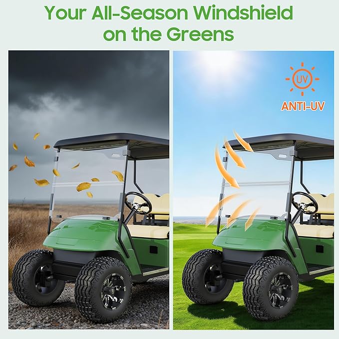 10L0L Golf Cart Windshield for EZGO TXT Gas and Electric 1995-up, Foldable Golf Cart Windscreen, Anti-UV and Impact Resistant, Clear/Tinted