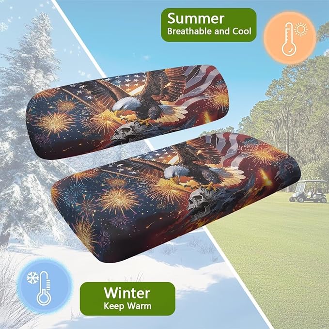 Bulopur Eagle American Flag Skull Golf Cart Seat Covers 2 Pack Fit for EZGO TXT RXV/Club Car DS Precedent Golf Cart Seat Covers for 2 Passenger Carts Soft Breathable Golfcart Seats Blanket Washable