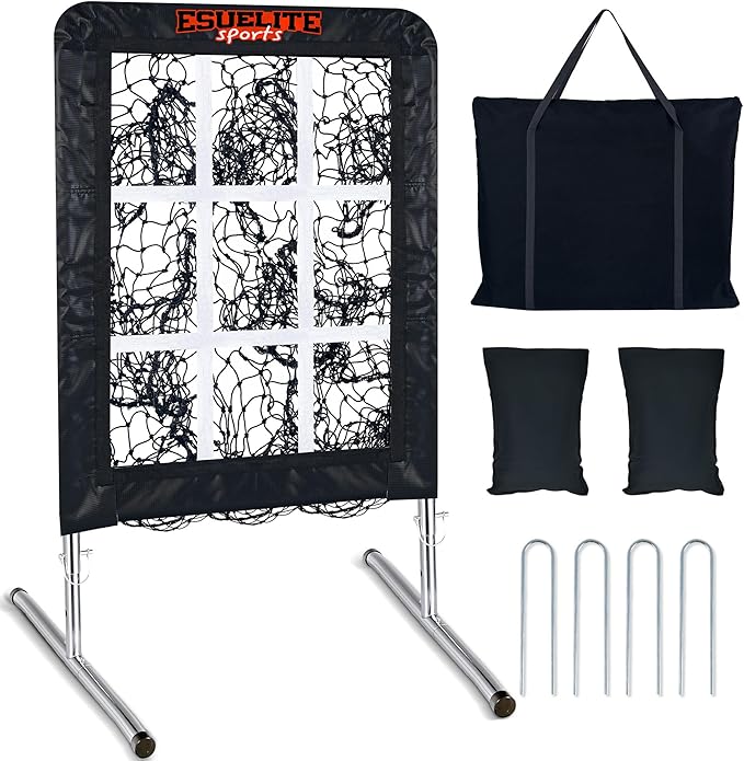 9 Hole Pitching Net with Strike Zone, Baseball Softball Pitching Target – Adjustable Height Portable Indoor Outdoor Training Equipment for Pitchers of All Levels, Coaches, and Players