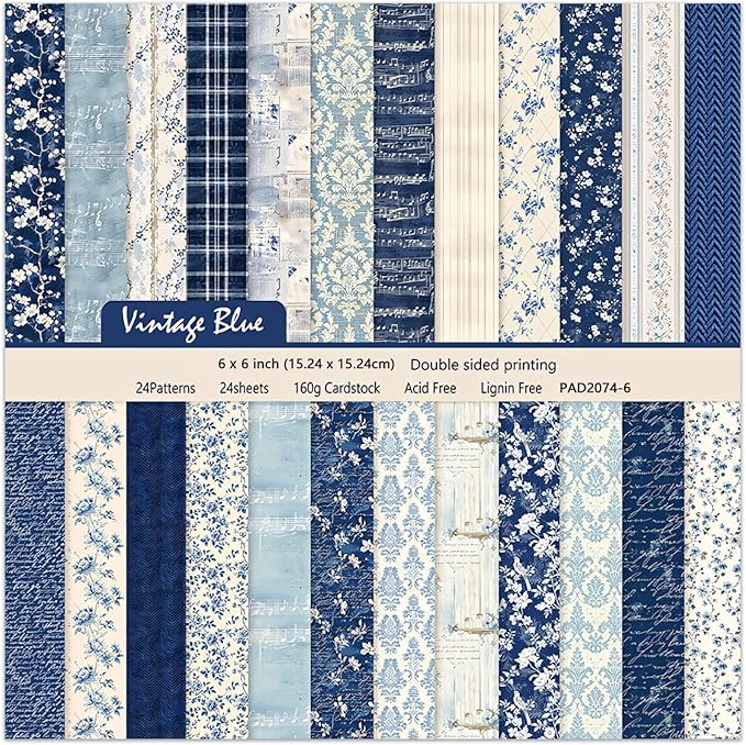 6 Inch Blue Floral Aesthetic Scrapbooking Paper Pad by EAMOTOL