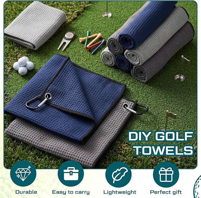 Batiyeer Golf Towel Bulk for Golf Bags 16'' x 16'' Microfiber Fabric Towel with Clip Waffle Pattern, Fitness, Camping, Hiking, Yoga