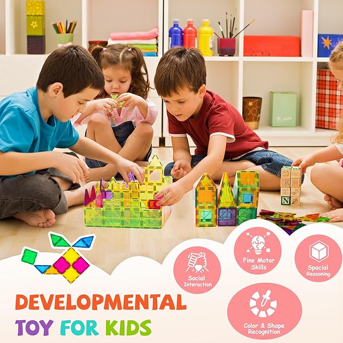 cossy 120Pcs Magnetic Tiles Magnetic 3D Building Blocks Set Educational - Image 2