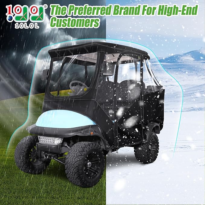 10L0L Upgrade 4 Passengers Golf Cart Enclosure for Club Car Precedent - Short Roof Deluxe 600D Enhanced Waterproof Windproof Transparent Golf Cart Driving Rain Cover with 4 Heavy Duty Zippers