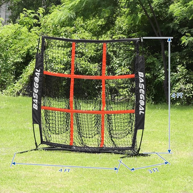 BaseGoal 4'×4' Baseball Softball Net,Pitching Strike Zone Target Net,with 9 Pocket,Baseball Backstop Net,for Hitting Pitching Batting Catching Practice