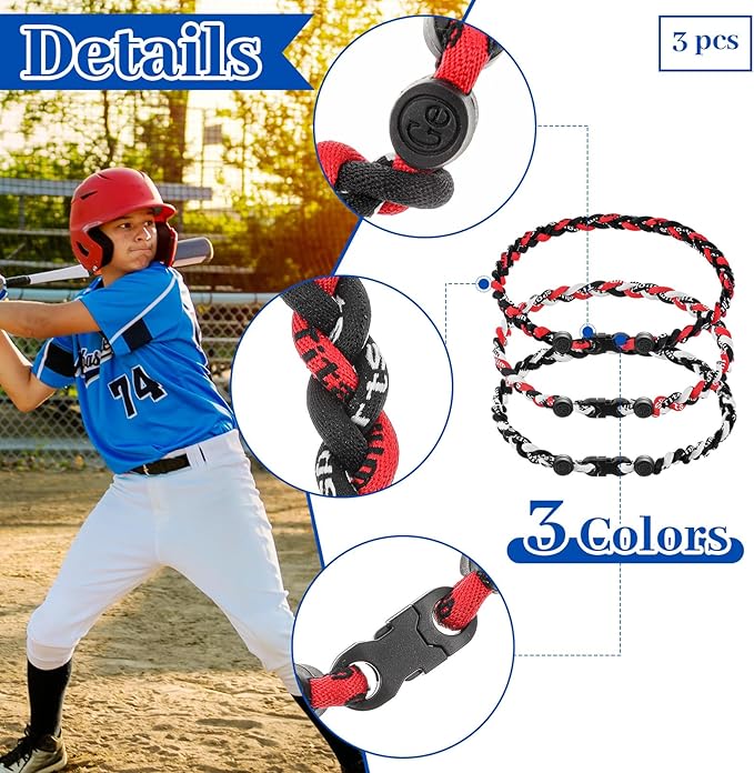 Junkin Baseball Necklaces Three Braided Rope Titanium Necklace for Fans Team Gifts Boys Men Player Softball Sports