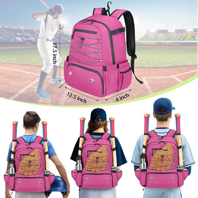 MATEIN Baseball Bat Bag for 4 Bats with Ball Pocket, Lightweight Youth Baseball Backpack with Shoe Compartment, Large Capacity Softball Equipment Bag with Fence Hook for TBall Gear, Helmet, Glove