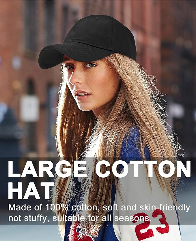 Oversize XXL Baseball Cap for Big Heads 23.6"-25.6", Extra Large Cotton Baseball Hat, Plus Size Unstructured Dad Hats