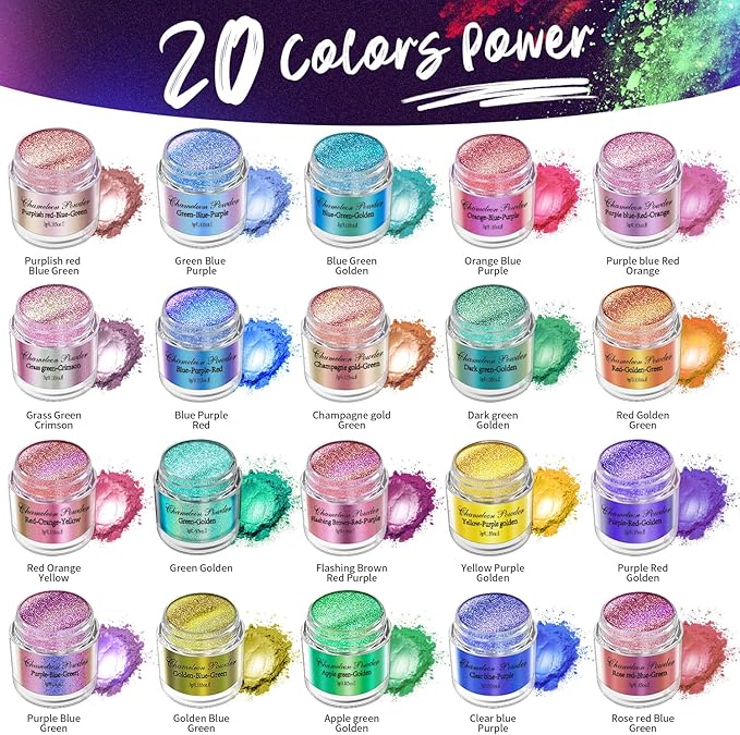20 Colors Chameleon Mica Powder, 20 * 3g Color Shift Resin Pigment Powder - Image 2