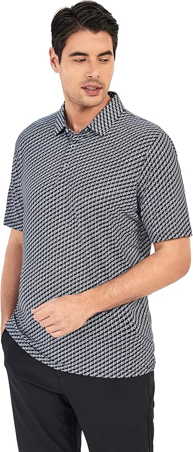 SAMERM Golf Shirts for Men Super Stretch Jacquard Dry Fit Golf Polo Moisture Wicking Short Sleeve Polo Shirts for Men