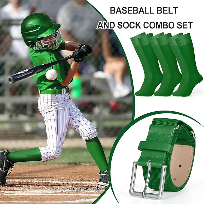 XZQTIVE 3 Pairs of Baseball Softball Socks and 1 Baseball Softball Belt Combo Set Knee-High Soccer Socks for Kids Youth Adult