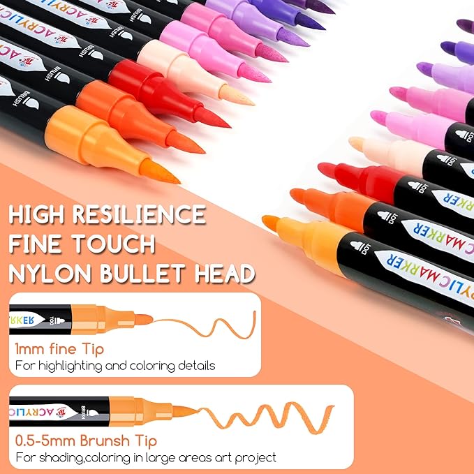 TBC The Best Crafts 24 Colors Dual Tip Acrylic Paint Markers, Waterproof - Image 5
