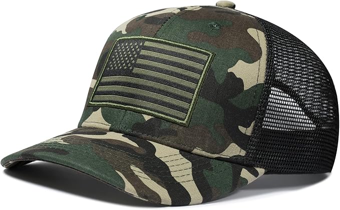 American Flag Trucker Hat, Patriotic Baseball Cap for Men & Women, Breathable Mesh Adjustable Snapback, USA Flag Patch