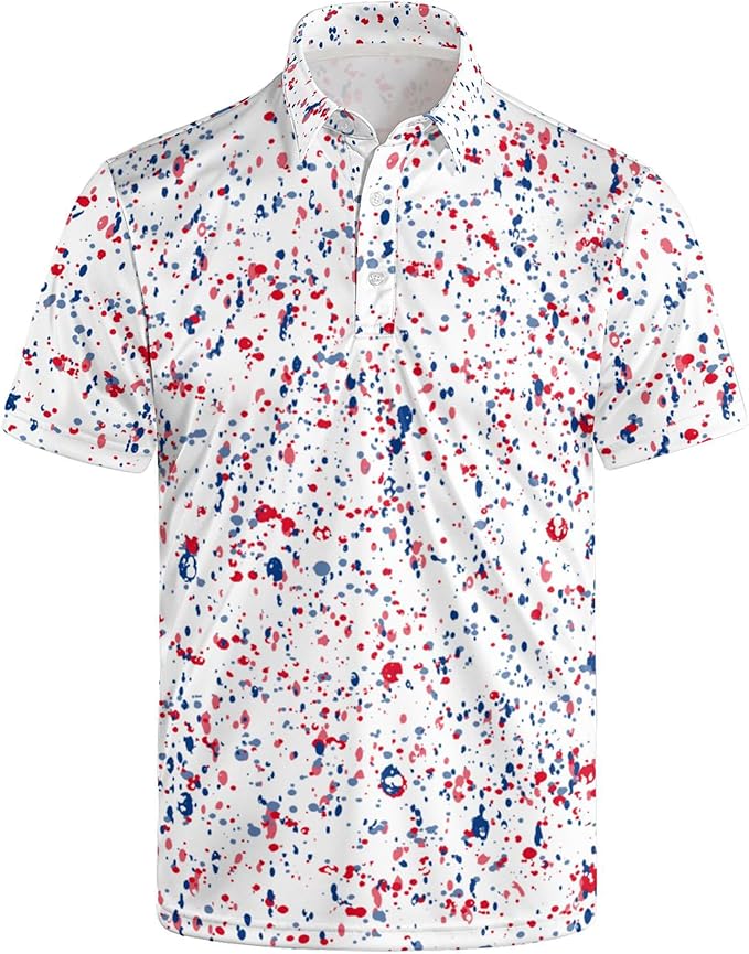 Golf Polo Shirts for Men Funny Print Short Sleeve Golf Shirts Performance Golf Polos