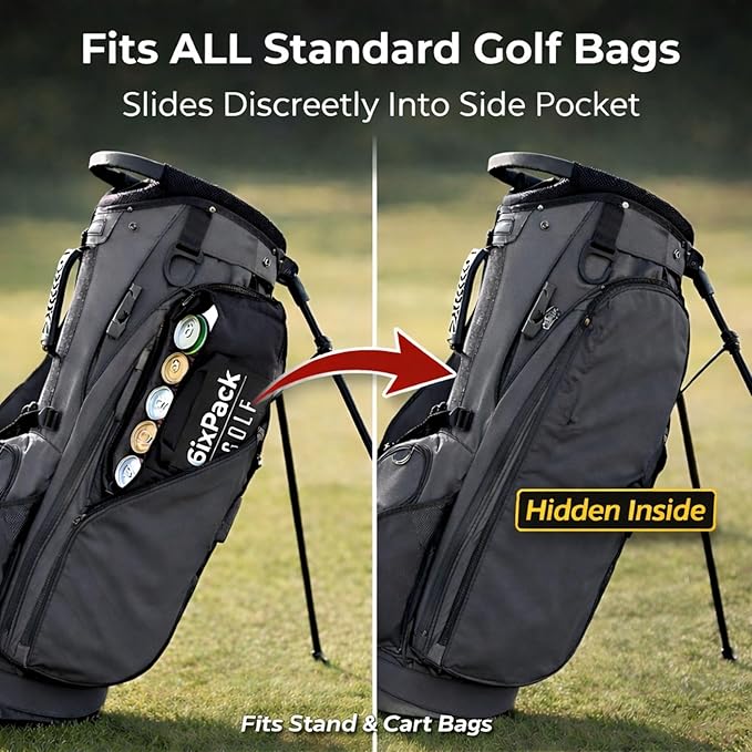 Golf Cooler Bag with 2 Ice Packs - Insulated Golf Bag Cooler Holds 6 Cans, Fits Most Golf Bags - Soft Portable Cooler for Hot Days on the Course, Golf Accessories for Men