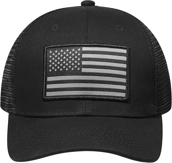 American Flag Trucker Hat, Patriotic Baseball Cap for Men & Women, Breathable Mesh Adjustable Snapback, USA Flag Patch
