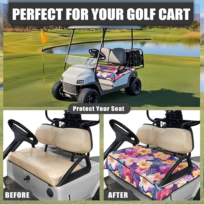 Golf Cart Seat Covers, Universal Golf Cart Seat Towel Blanket with 4 Front Pockets & Nonskid Bottom Fits for Club Car 2 Person Seats Golf Carts
