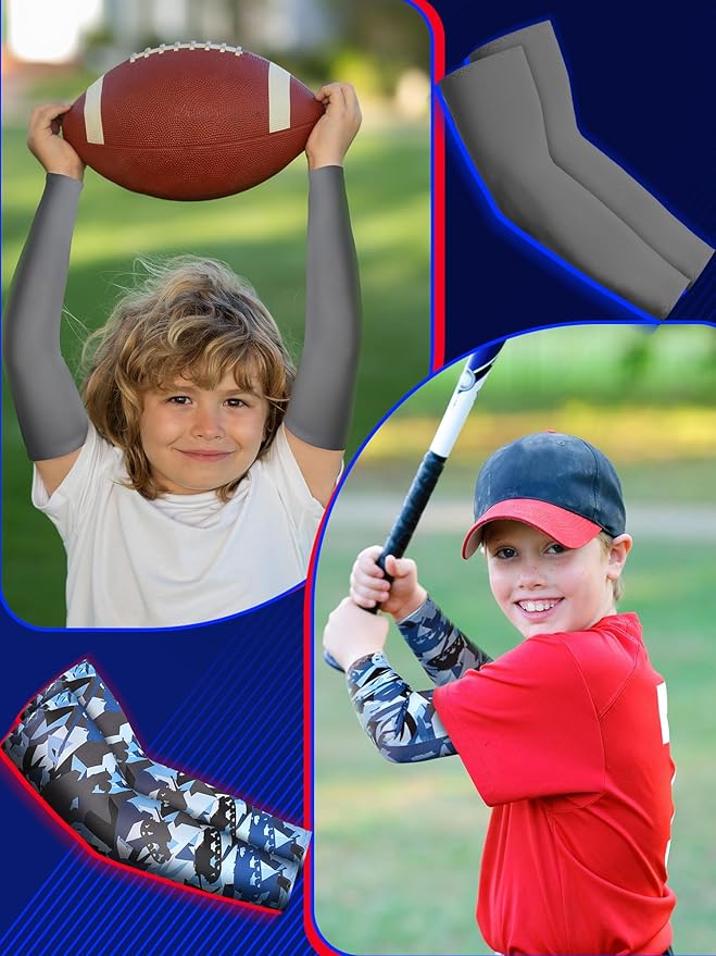JaGely 16 Pairs Ice Cream Arm Sleeves for Kids UV Sun Protection Football Basketball Baseball Compression Long Sleeves Youth