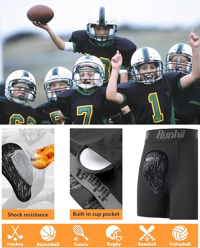 Runhit Boys Cup Underwear for Baseball Football, Youth Compression Shorts with Soft Protective Athletic Cup Boxer Brief