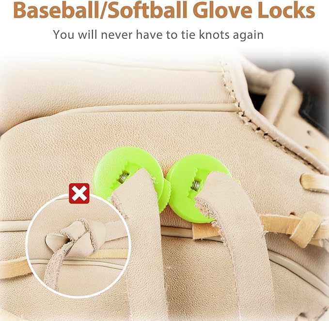 Glove Locks, 8-Pack Baseball/Softball Glove Lace Locks – Vibrant Colors, No Retie Knots, Spring-Lock Tech, Durable Design.