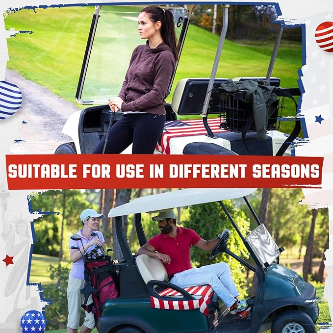 HunnmingRe 2 Pcs Microfiber Golf Cart Seat Cover American Flag Golf Blanket Portable Cushion Cover for Cart Independence Day Accessories