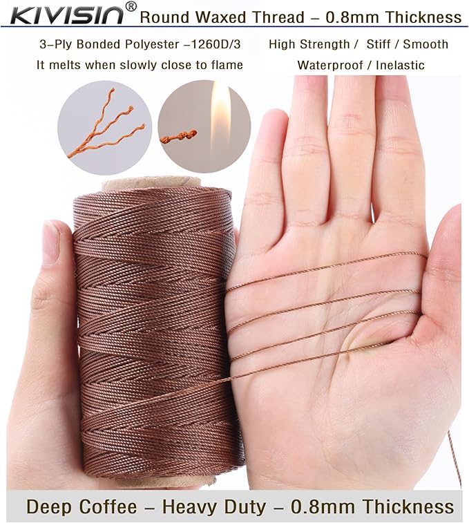 Bonded 0.8mm Round Waxed Polyester Cord, 3-ply Wax Coated Thread, 197 Yards - Image 3