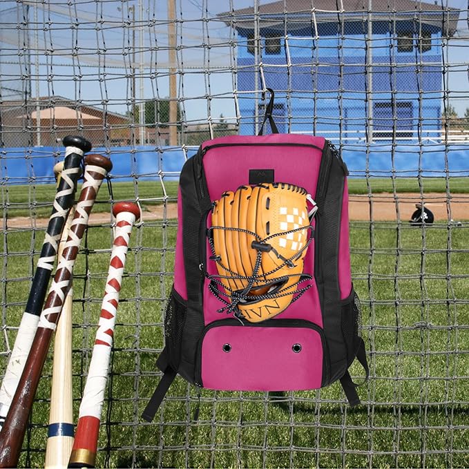 MATEIN Baseball Backpack, Softball Bat Bag with Shoes Compartment for Youth, Boys and Adult, Lightweight Baseball Bag with Fence Hook Hold TBall Bat, Batting Mitten, Helmet, Caps, Teeball Gear