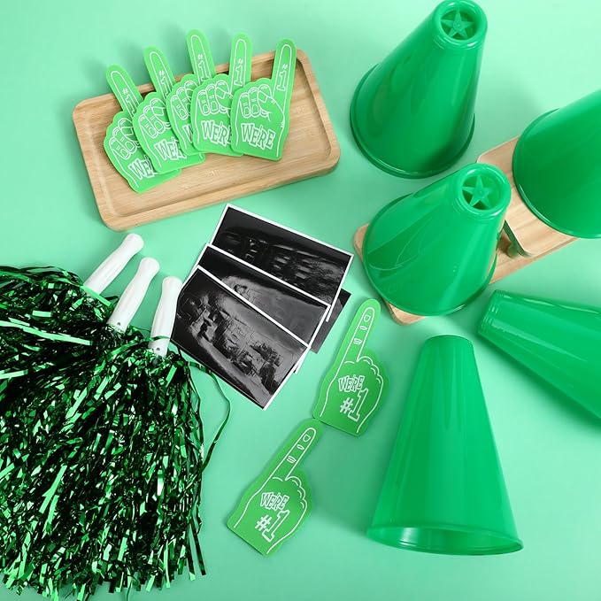12 Set Team Spirit Accessories for Cheerleading Cheer Megaphone Pom Poms and We're #1 Fan Foam Finger Cheerleader Gifts for Sports Events Football Baseball Cheering Supplies