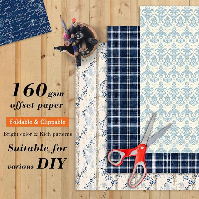 6 Inch Blue Floral Aesthetic Scrapbooking Paper Pad - Image 3