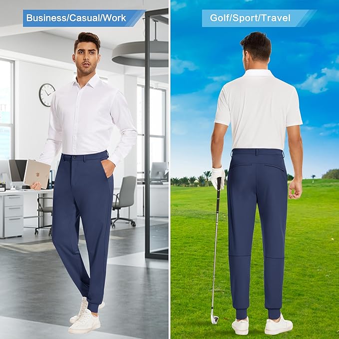JWM Men's Stretch Golf Joggers Pants with Belt Loops - 29" 34" Slim Fit Tapered Casual Business Travel Dress Work Sweatpants