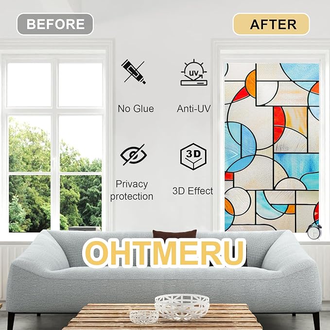 3D Stained Glass Window Privacy Film, Heat Control UV Blocking Static Cling - Image 2