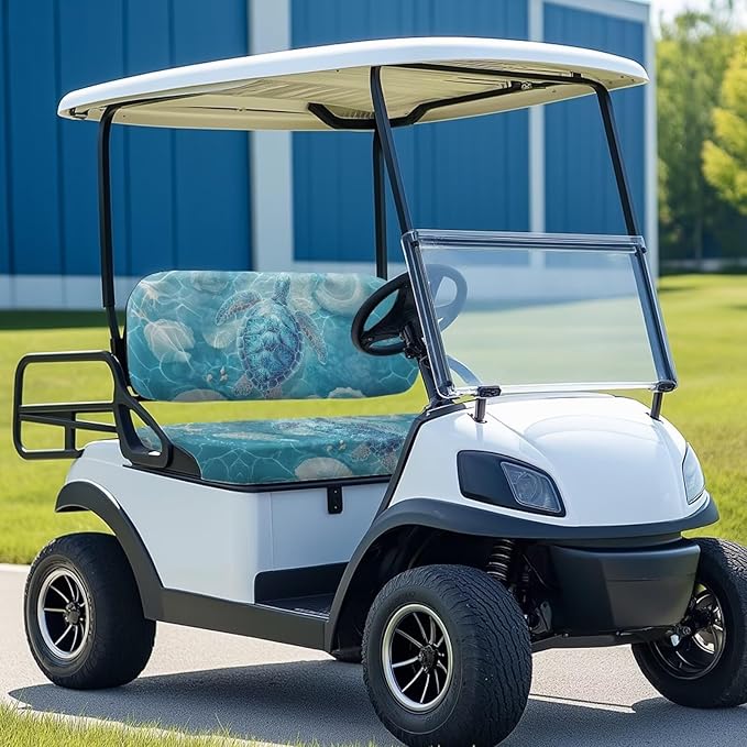 Bulopur Sea Turtle Golf Cart Seat Towel Covers Blue Non-Slip Elastic Golfcart Front Seat Cover Compatible with EZGO & Club Car Universal Golf Cart Accessories
